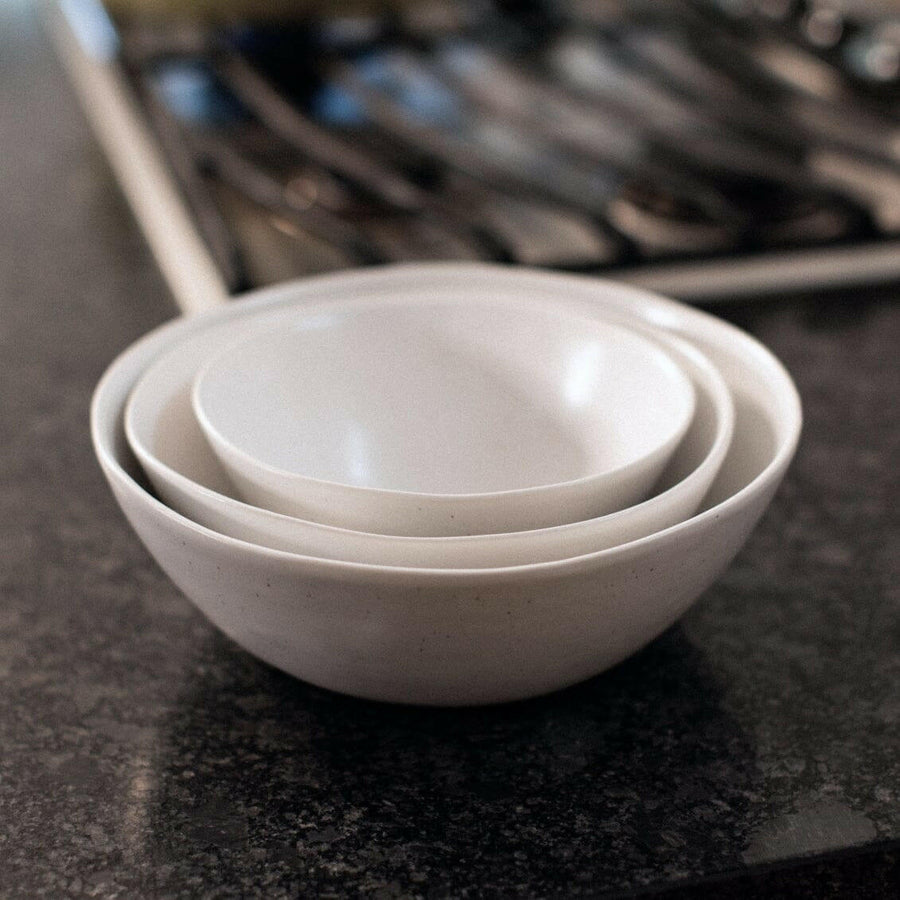 Elegant nested serving bowls designed for space-saving elegance, perfect for stylish and efficient kitchen storage